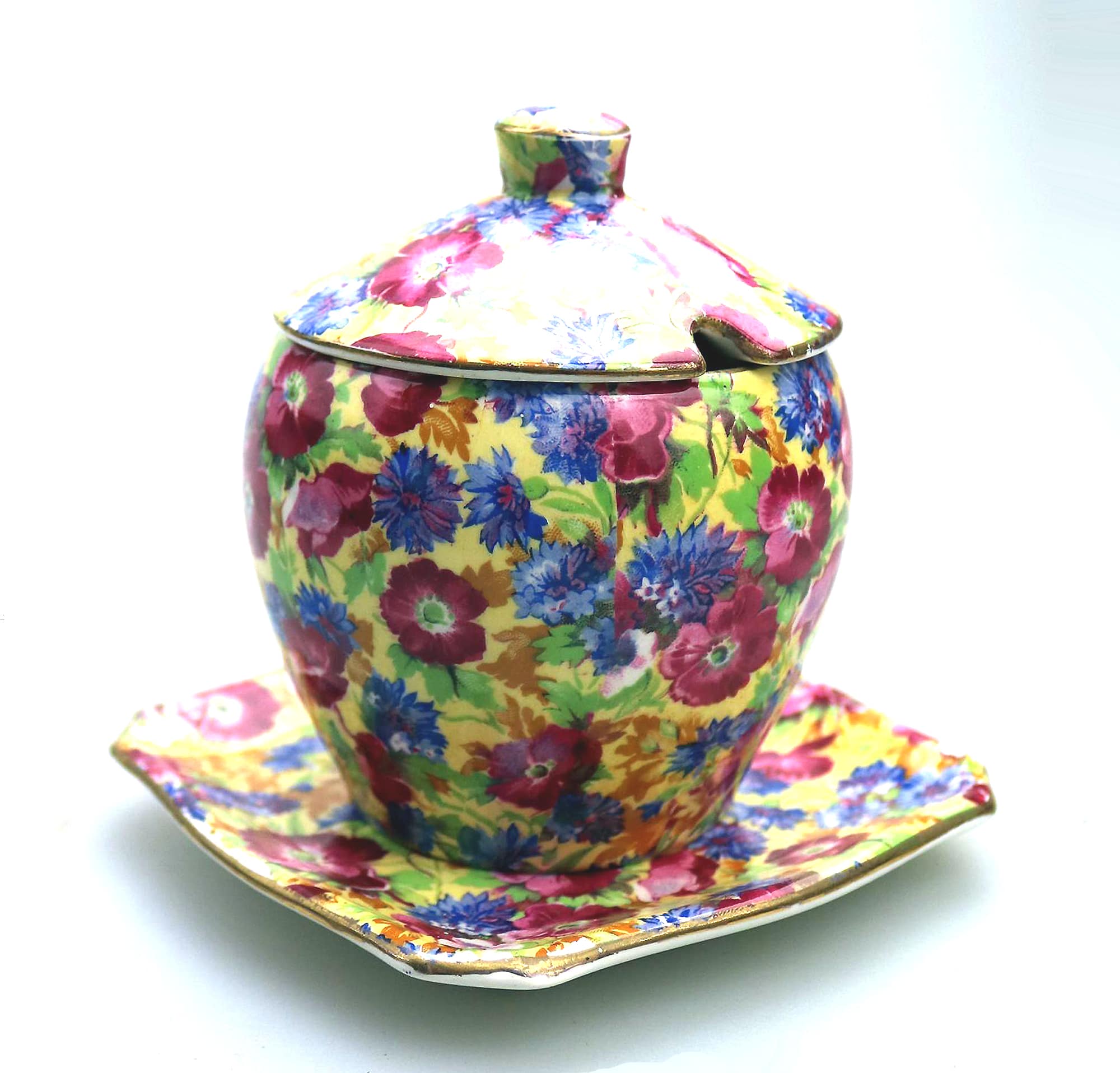 A good Art Deco Royal Winton pottery Chintz pottery Royalty Preserve Pot C.1934+