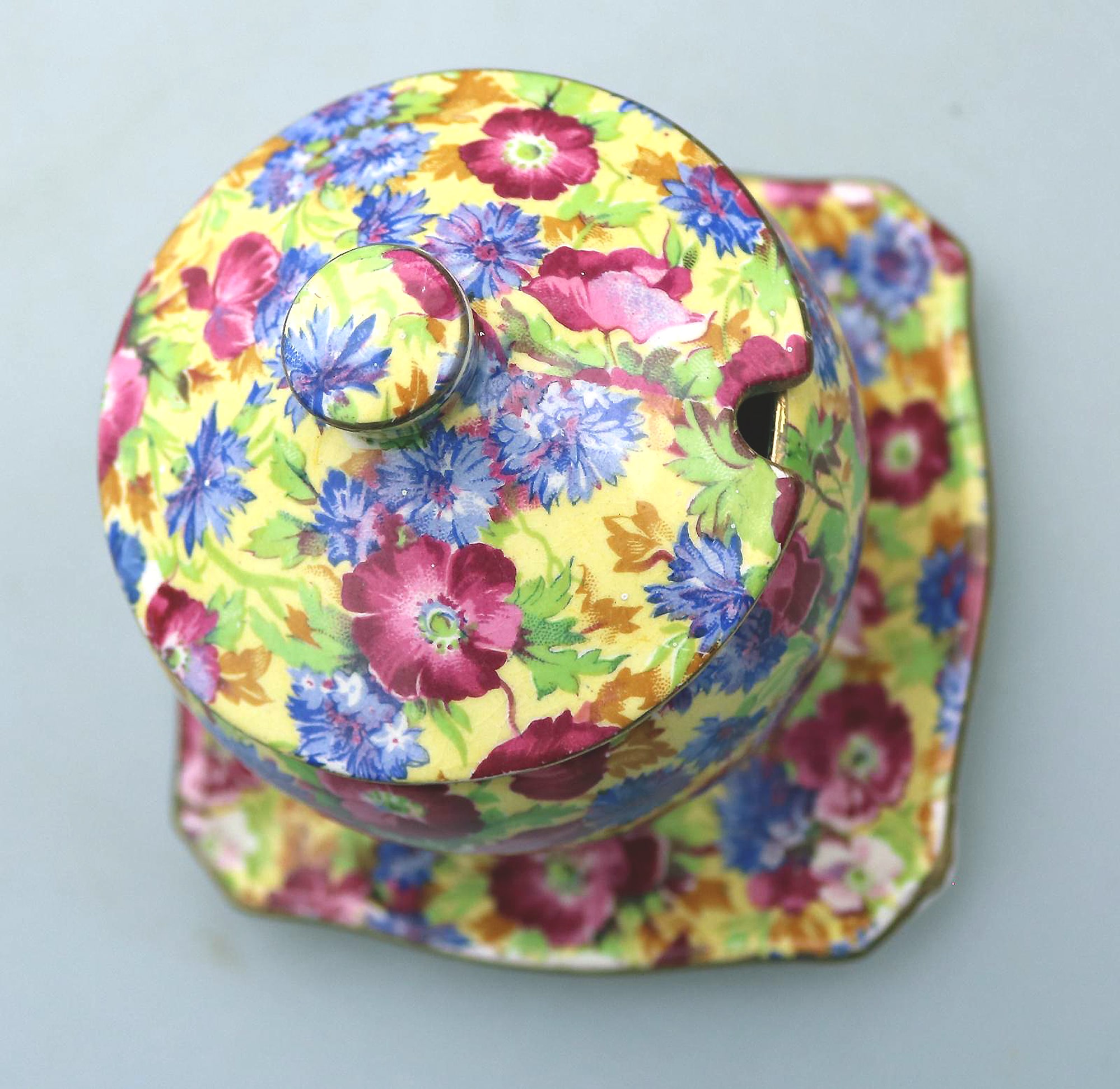 A good Art Deco Royal Winton pottery Chintz pottery Royalty Preserve Pot C.1934+