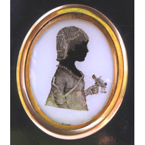 An unusual antique reverse painted on glass Portrait Miniature Silhouette C.19thC