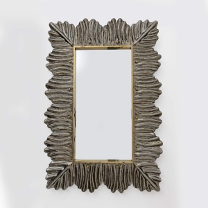 Pair of Mid Century Modern Italian Brass and Leaf Murano Glass Wall Mirrors