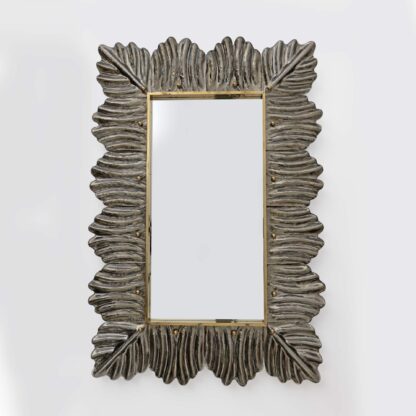 Pair of Mid Century Modern Italian Brass and Leaf Murano Glass Wall Mirrors - Image 2