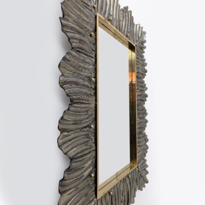 Pair of Mid Century Modern Italian Brass and Leaf Murano Glass Wall Mirrors - Image 3
