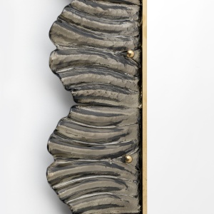 Pair of Mid Century Modern Italian Brass and Leaf Murano Glass Wall Mirrors