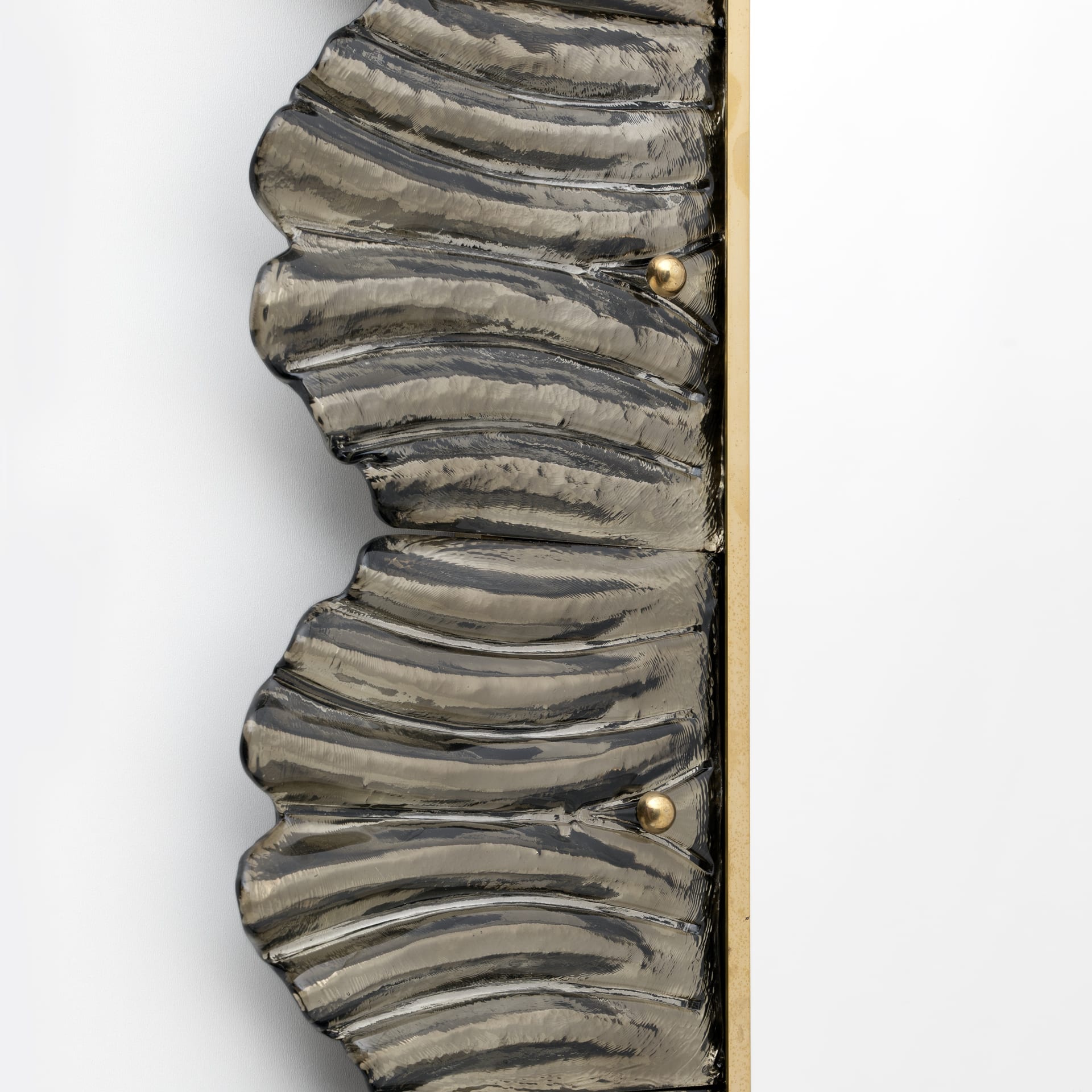 Pair of Mid Century Modern Italian Brass and Leaf Murano Glass Wall Mirrors