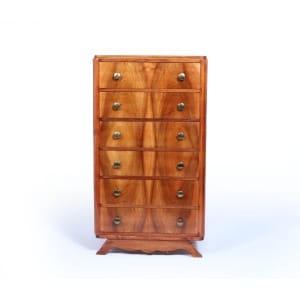 ll Slim French Walnut Art Deco Chest Of Drawers