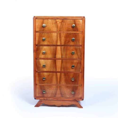 ll Slim French Walnut Art Deco Chest Of Drawers