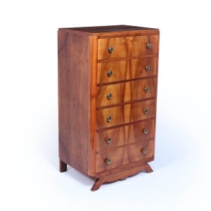 Tall Slim French Walnut Art Deco Chest Of Drawers
