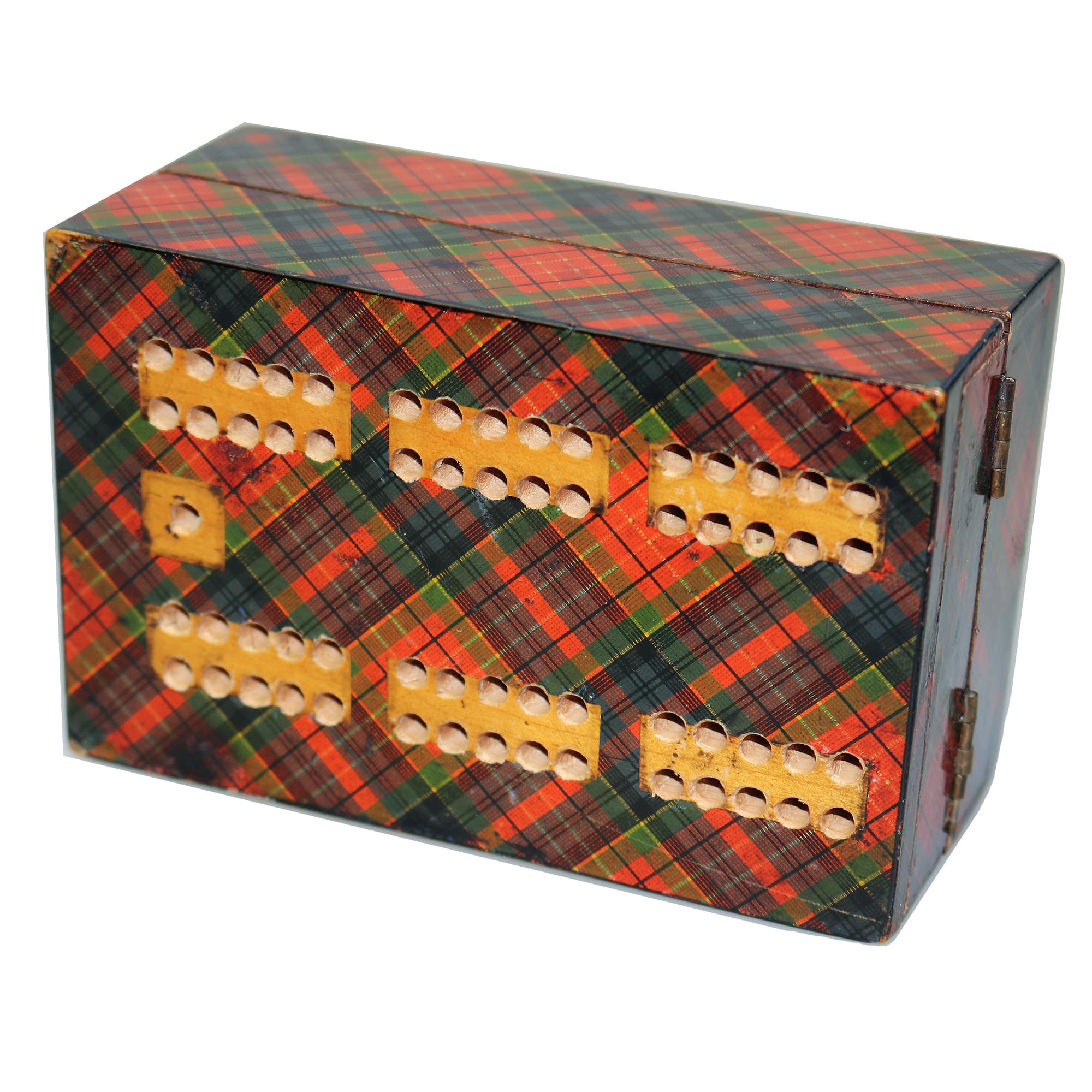A rare antique Scottish Tartan ware sewing Advertiser Cribbage/Card Box C.19thC