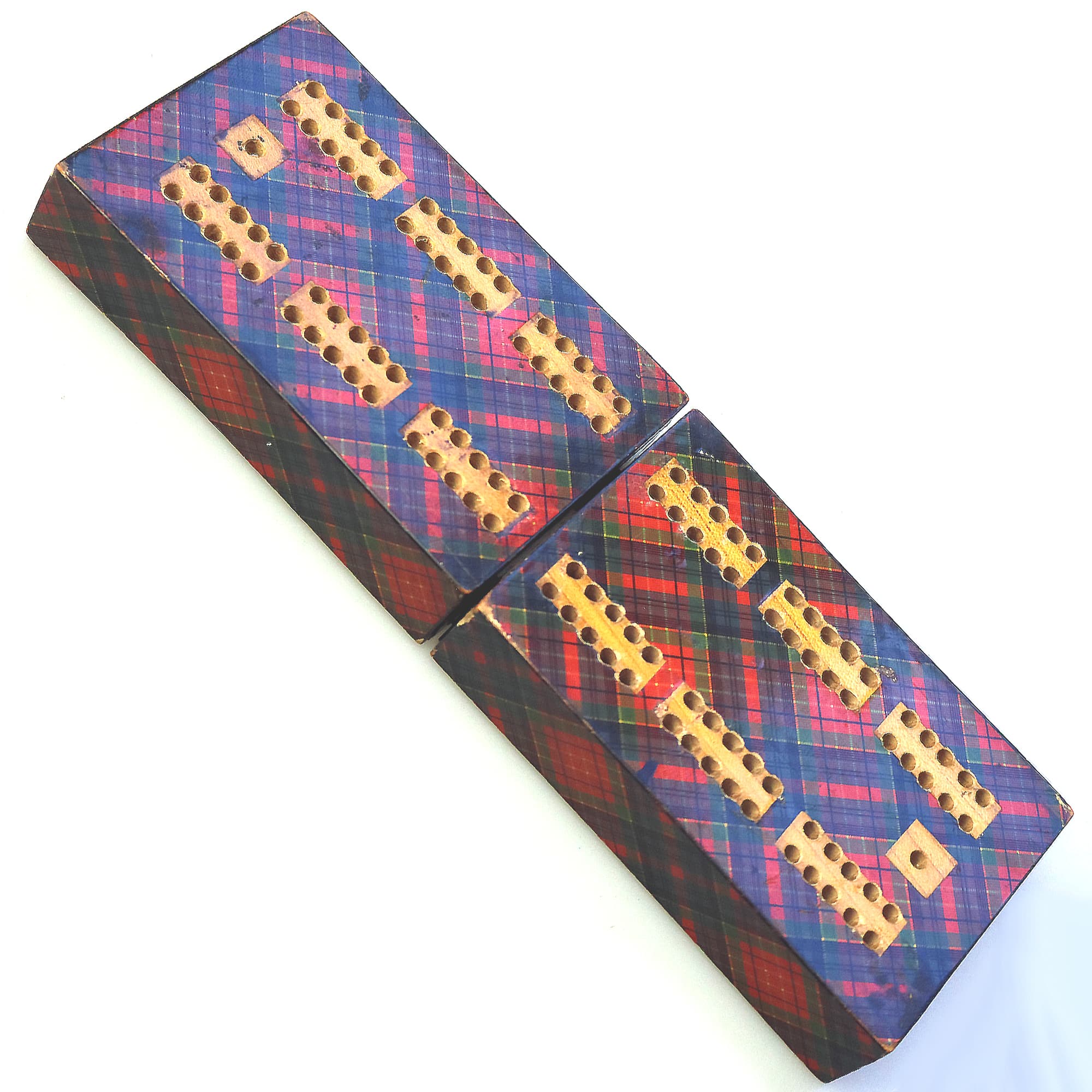 A rare antique Scottish Tartan ware sewing Advertiser Cribbage/Card Box C.19thC
