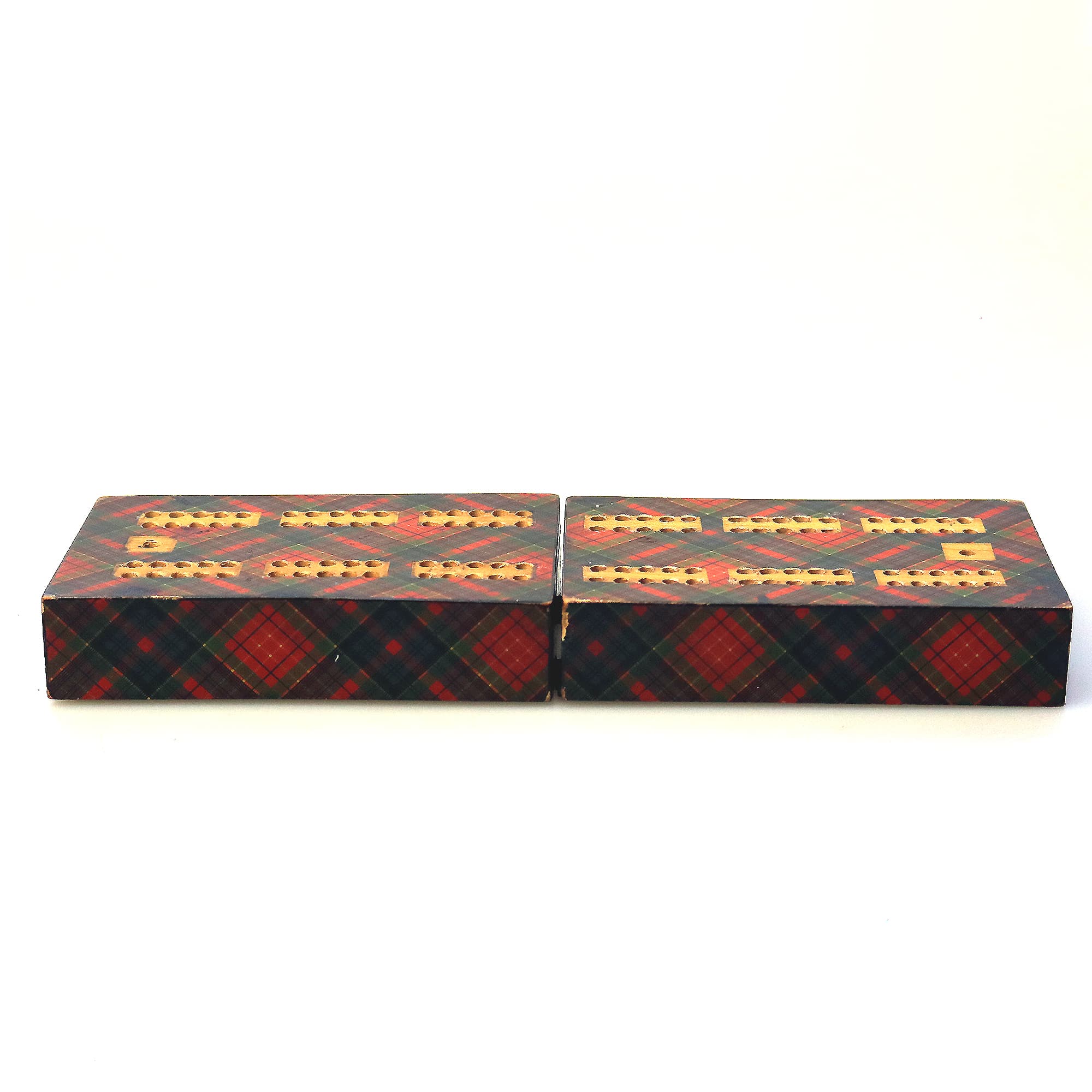 A rare antique Scottish Tartan ware sewing Advertiser Cribbage/Card Box C.19thC