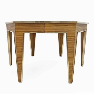 Mid-Century Modern Oak and Brass Extendable Dining Table, Italy, 1970s