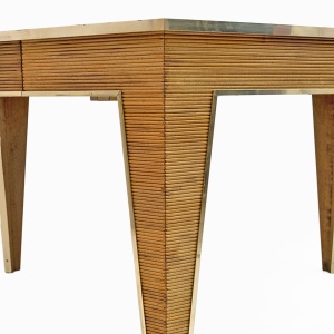 Mid-Century Modern Oak and Brass Extendable Dining Table, Italy, 1970s