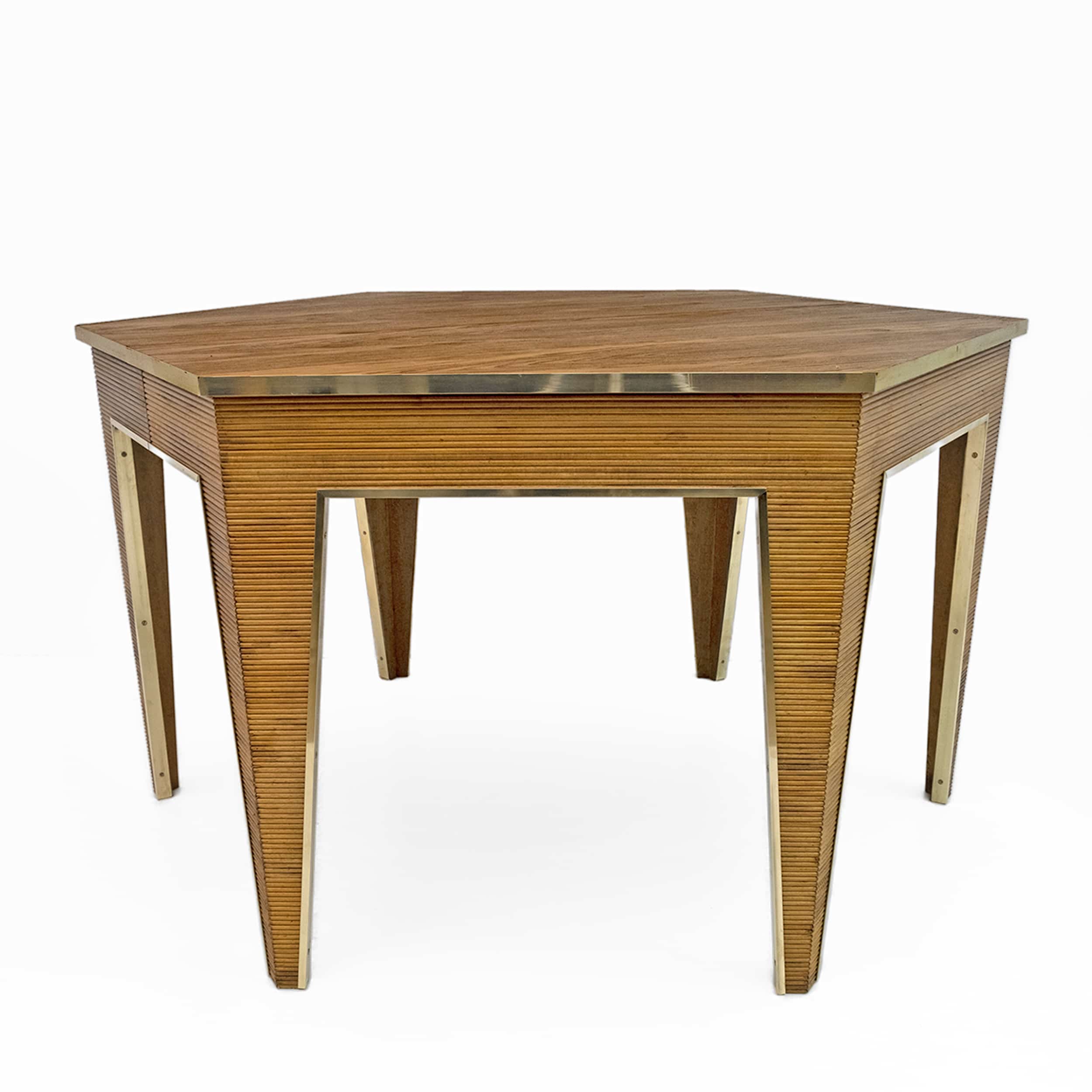 Mid-Century Modern Oak and Brass Extendable Dining Table, Italy, 1970s