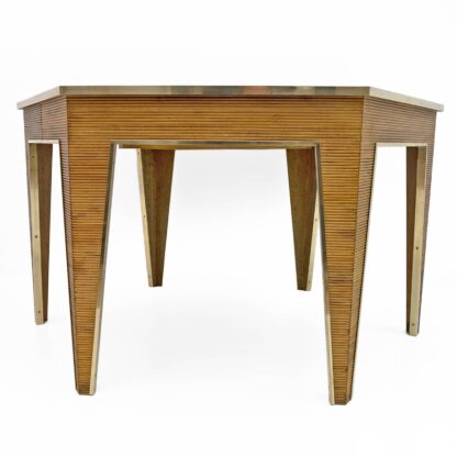 Mid-Century Modern Oak and Brass Extendable Dining Table, Italy, 1970s - Image 8