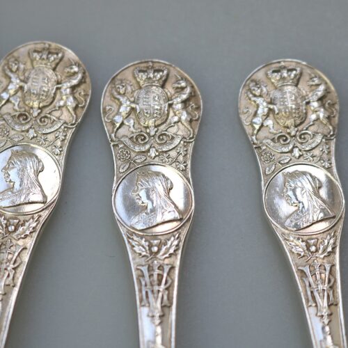 Antique extremely rare 6X cast solid silver Queen Victoria Teaspoons C.1896