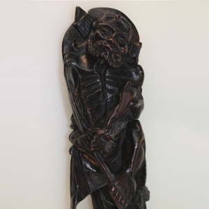 A large antique Chinese silver inlaid hardwood carved Warrior Figurine C.19thC