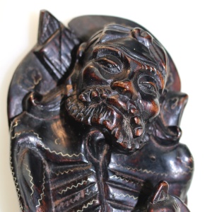 A large antique Chinese silver inlaid hardwood carved Warrior Figurine C.19thC