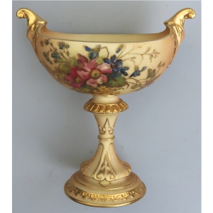 A large & scarce antique Royal Worcester porcelain hand-painted navette Vase 1912