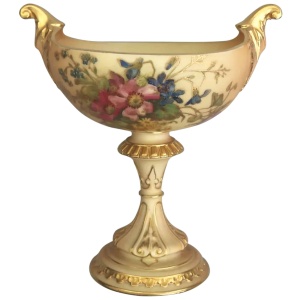 A large & scarce antique Royal Worcester porcelain hand-painted navette Vase 1912