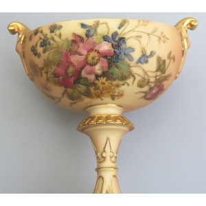 A large & scarce antique Royal Worcester porcelain hand-painted navette Vase 1912