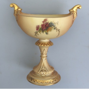 A large & scarce antique Royal Worcester porcelain hand-painted navette Vase 1912