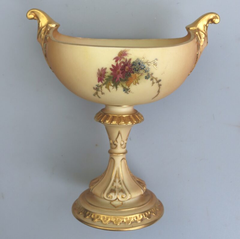 A large & scarce antique Royal Worcester porcelain hand-painted navette Vase 1912