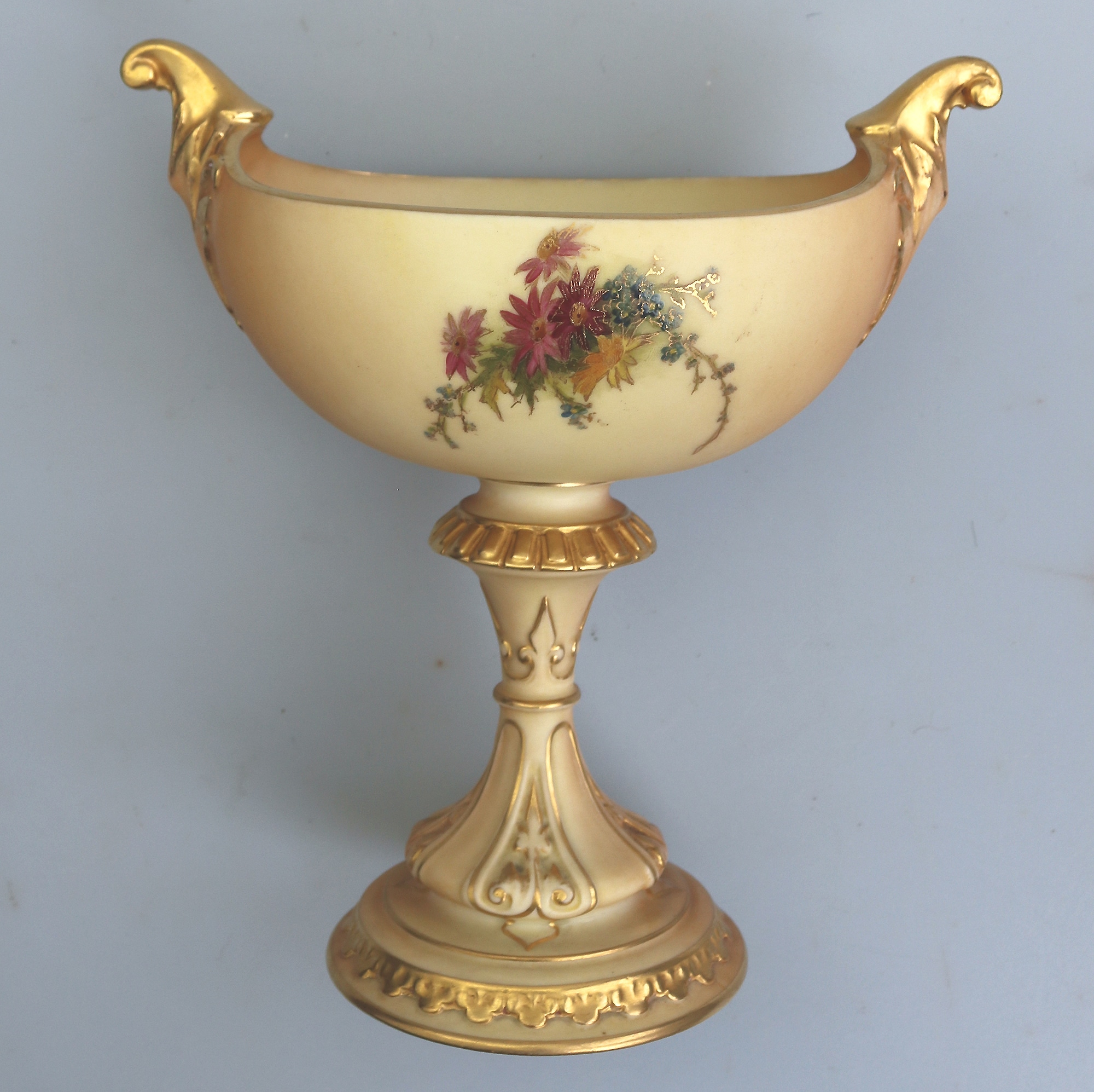 A large & scarce antique Royal Worcester porcelain hand-painted navette Vase 1912