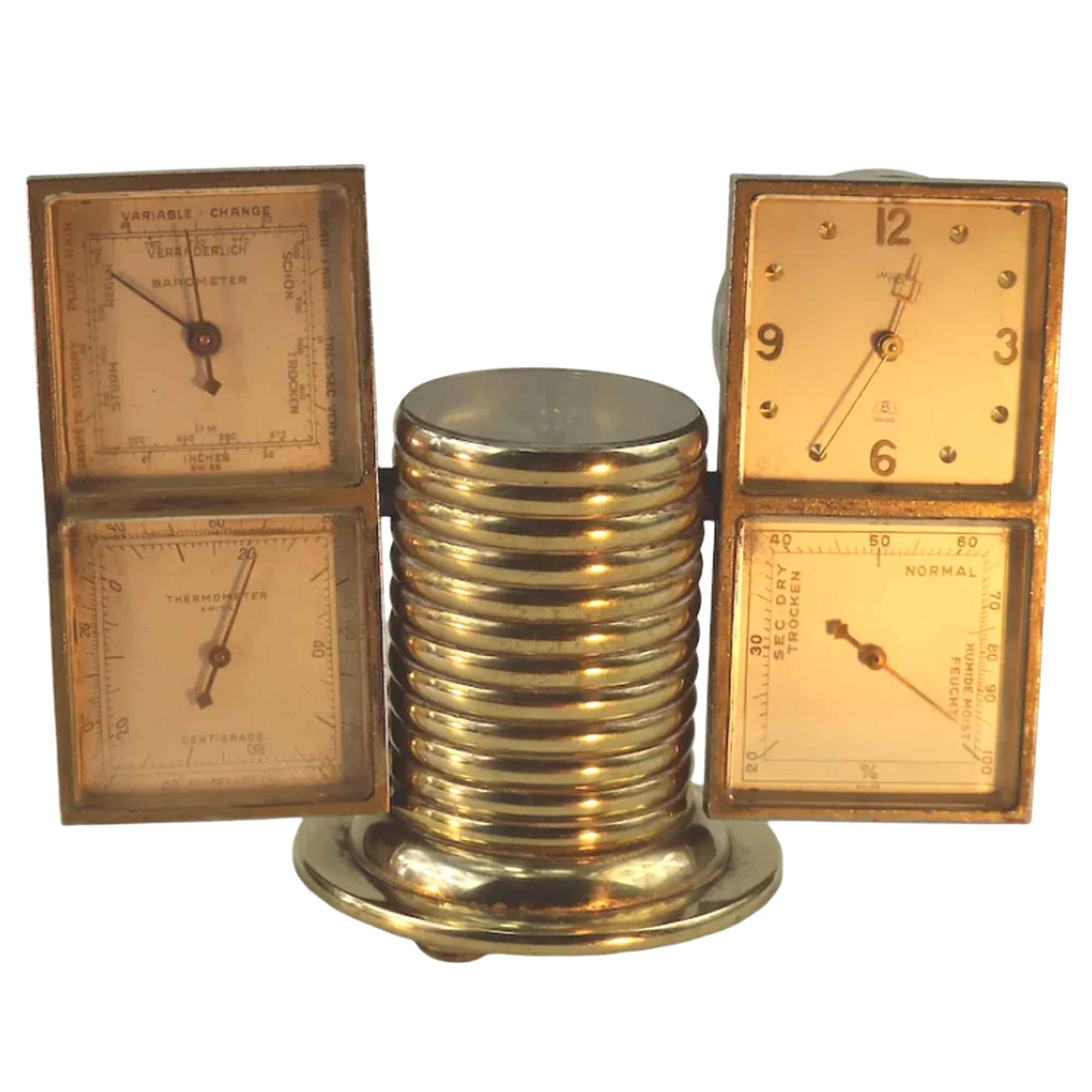 An extremely rare vintage Swiss Imhof gilt metal desk Weather Station C.1950-60