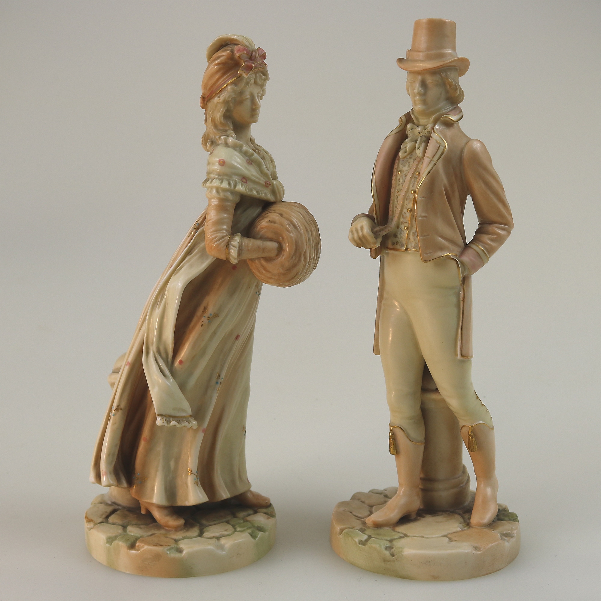A rare pair antique Royal Worcester porcelain Blush Figures by James Hadley C.1884