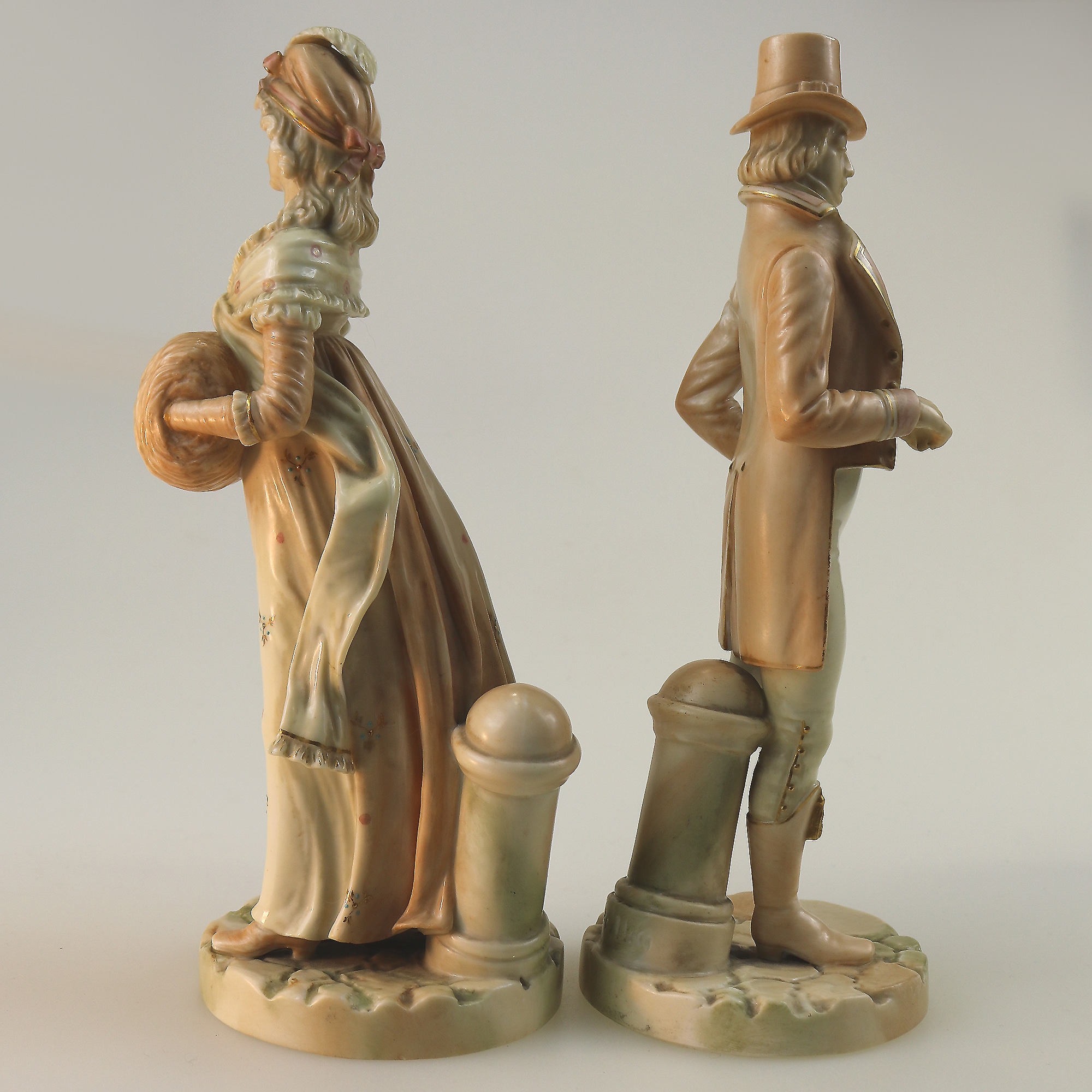 A rare pair antique Royal Worcester porcelain Blush Figures by James Hadley C.1884