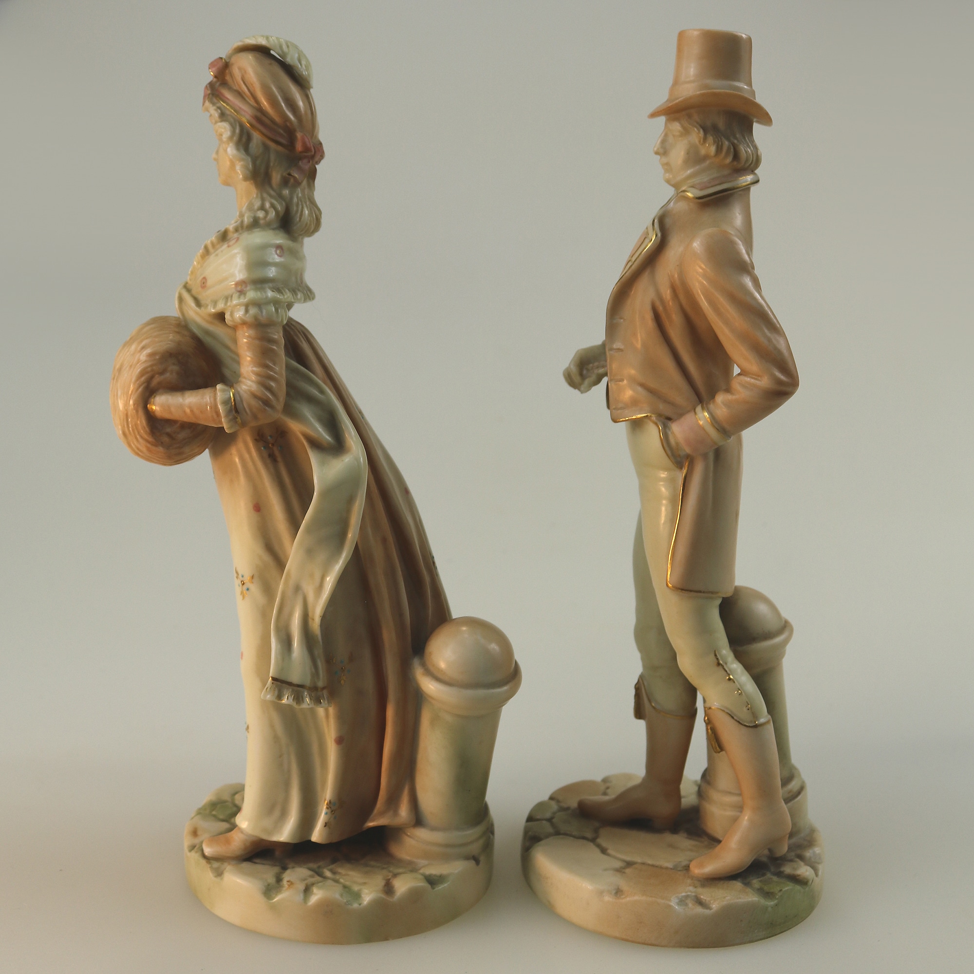 A rare pair antique Royal Worcester porcelain Blush Figures by James Hadley C.1884