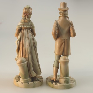 A rare pair antique Royal Worcester porcelain Blush Figures by James Hadley C.1884