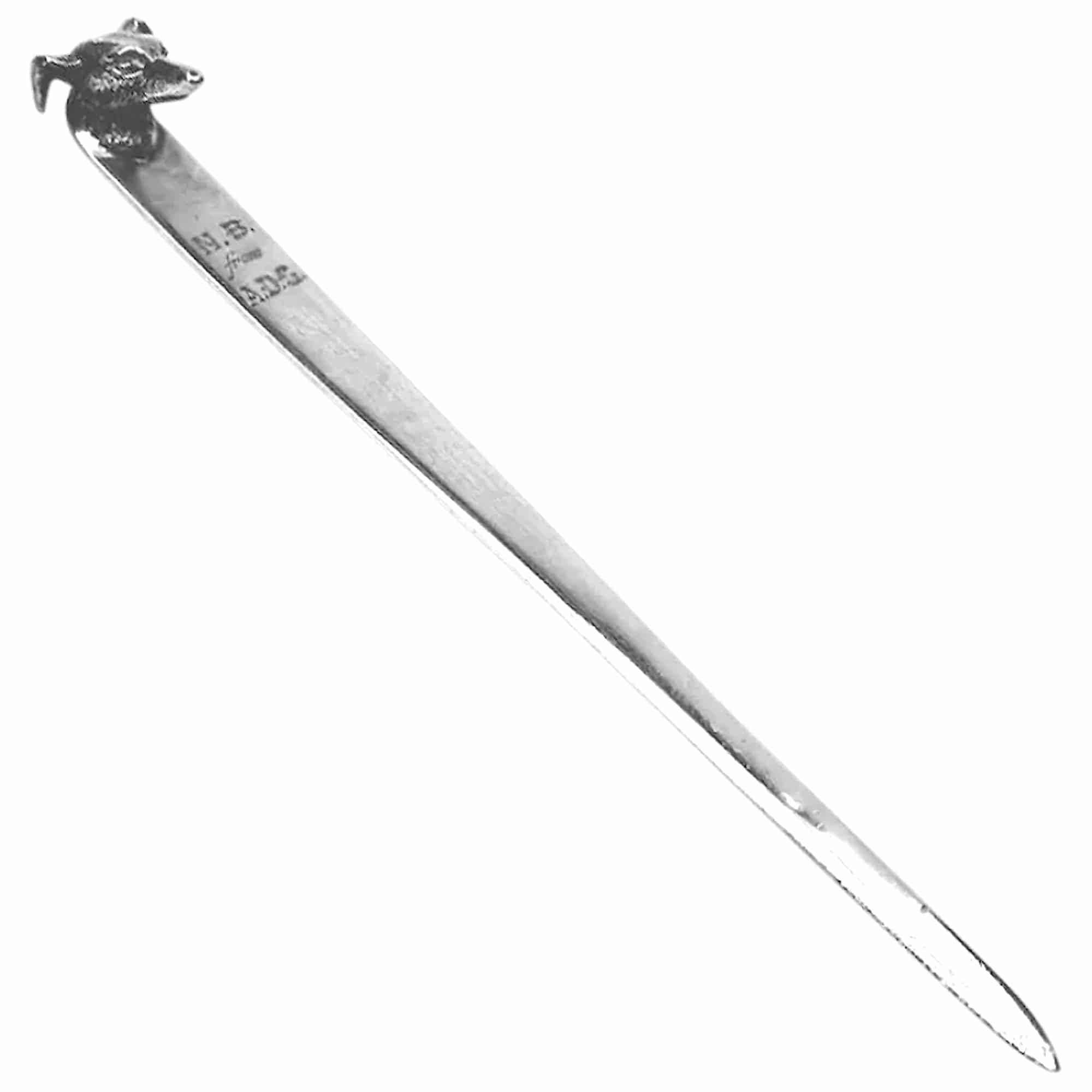 George V English solid silver novelty greyhound dog's head Letter Opener C.1929