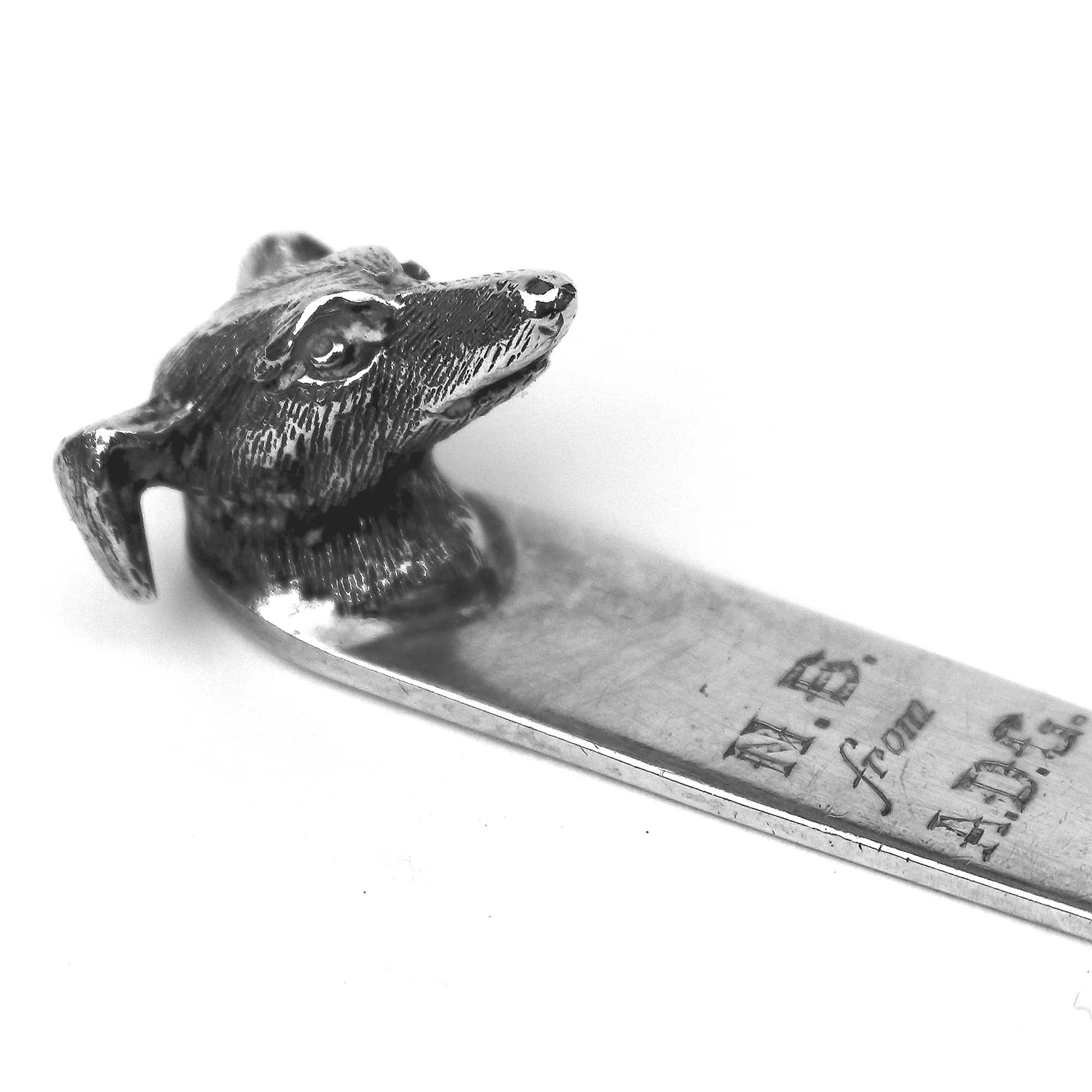 George V English solid silver novelty greyhound dog's head Letter Opener C.1929