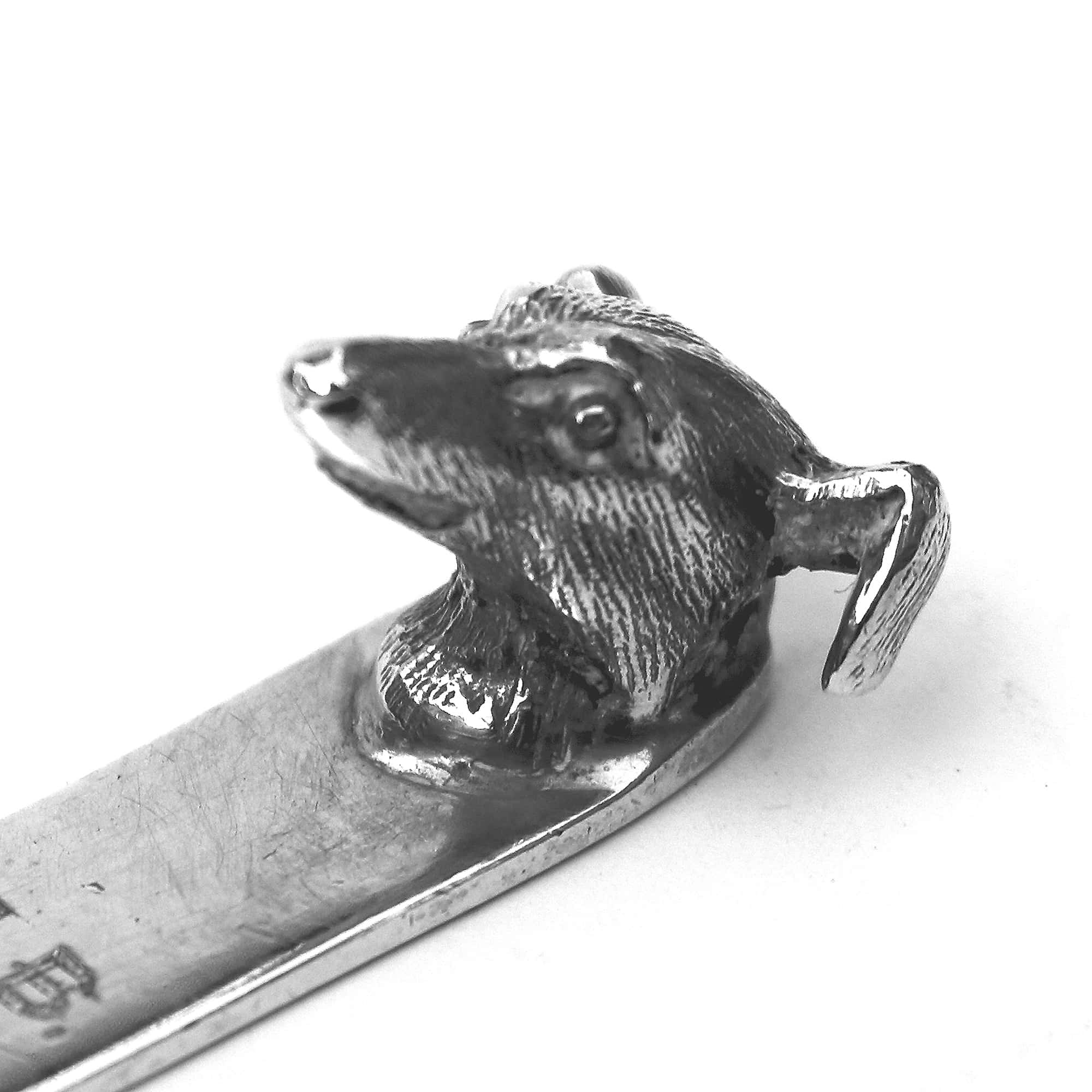 George V English solid silver novelty greyhound dog's head Letter Opener C.1929