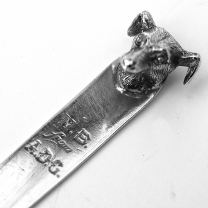 George V English solid silver novelty greyhound dog's head Letter Opener C.1929
