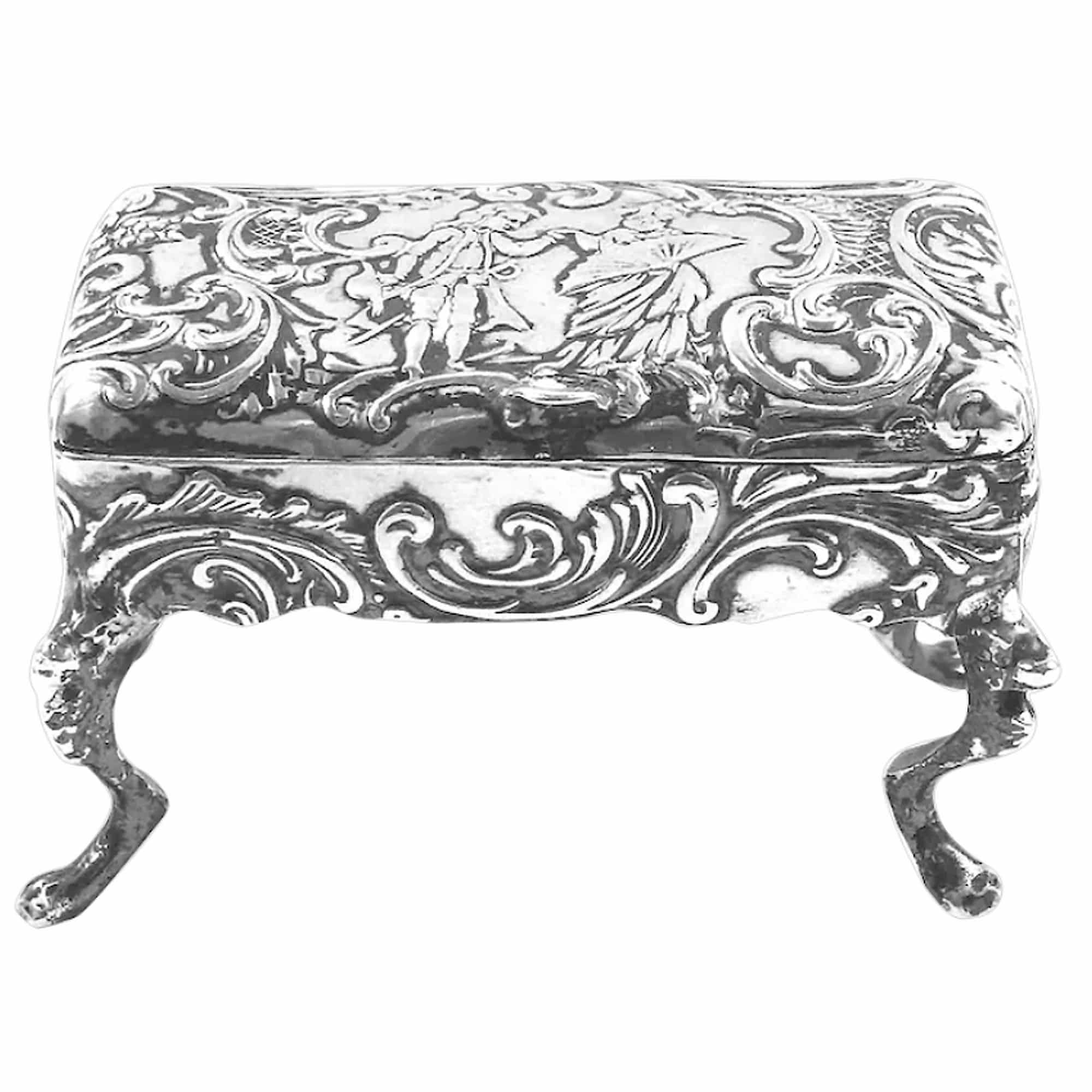 Antique 800 solid silver novelty Piano Stool table top Pill / Pinch Box C.1890