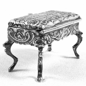 Antique 800 solid silver novelty Piano Stool table top Pill / Pinch Box C.1890
