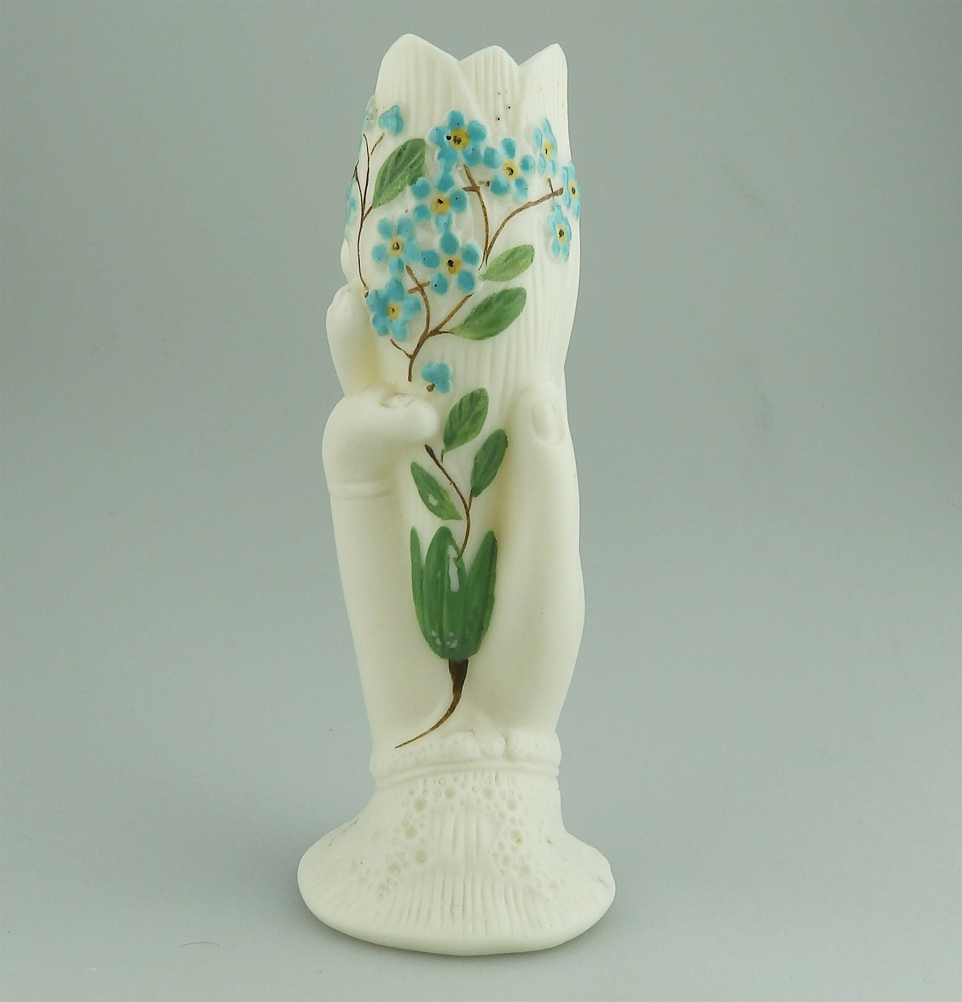 An antique Victorian parian hand-coloured porcelain novelty Hand Vase 2 C.19thC