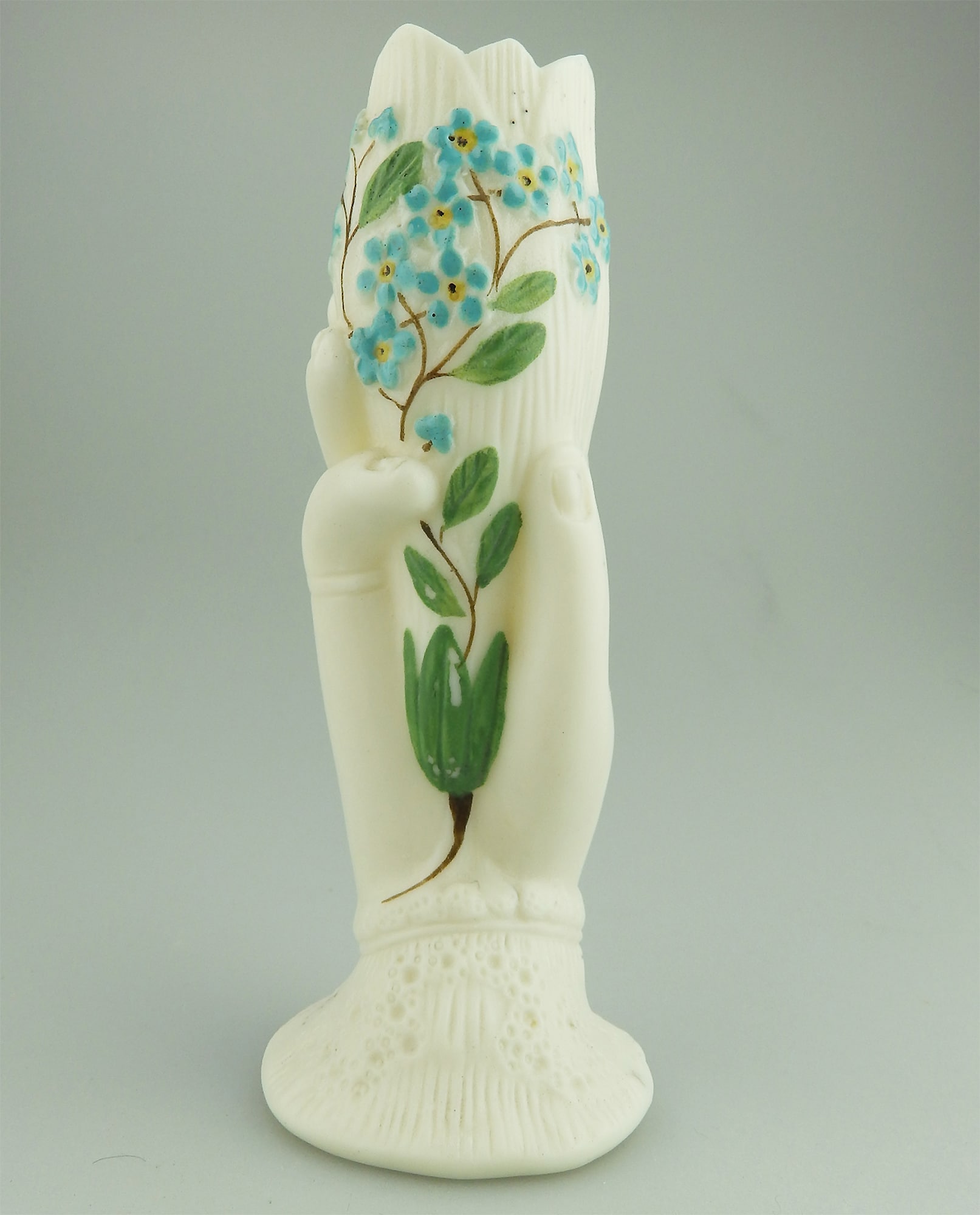 An antique Victorian parian hand-coloured porcelain novelty Hand Vase 2 C.19thC