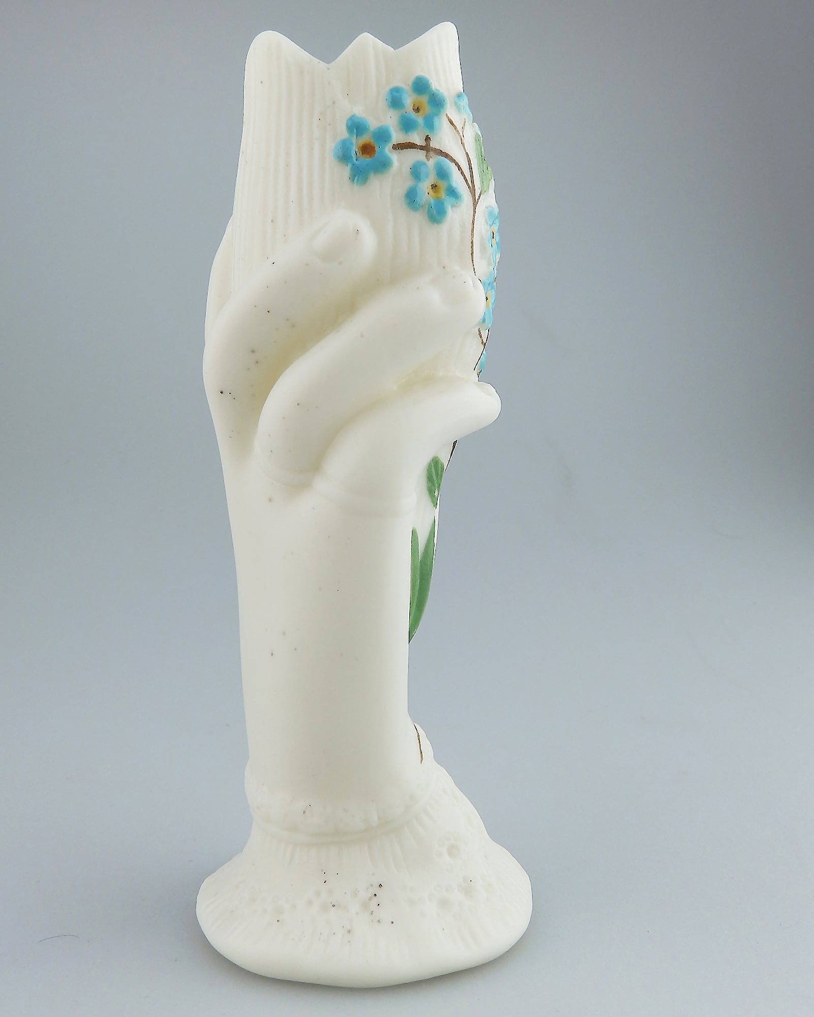 An antique Victorian parian hand-coloured porcelain novelty Hand Vase 2 C.19thC