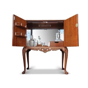 A Luxurious Dry Bar, Cocktail Cabinet With Lighted & Fitted Mirrored Interior