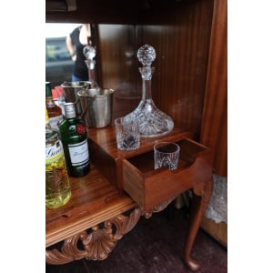 A Luxurious Dry Bar, Cocktail Cabinet With Lighted & Fitted Mirrored Interior