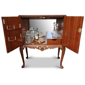 A Luxurious Dry Bar, Cocktail Cabinet With Lighted & Fitted Mirrored Interior