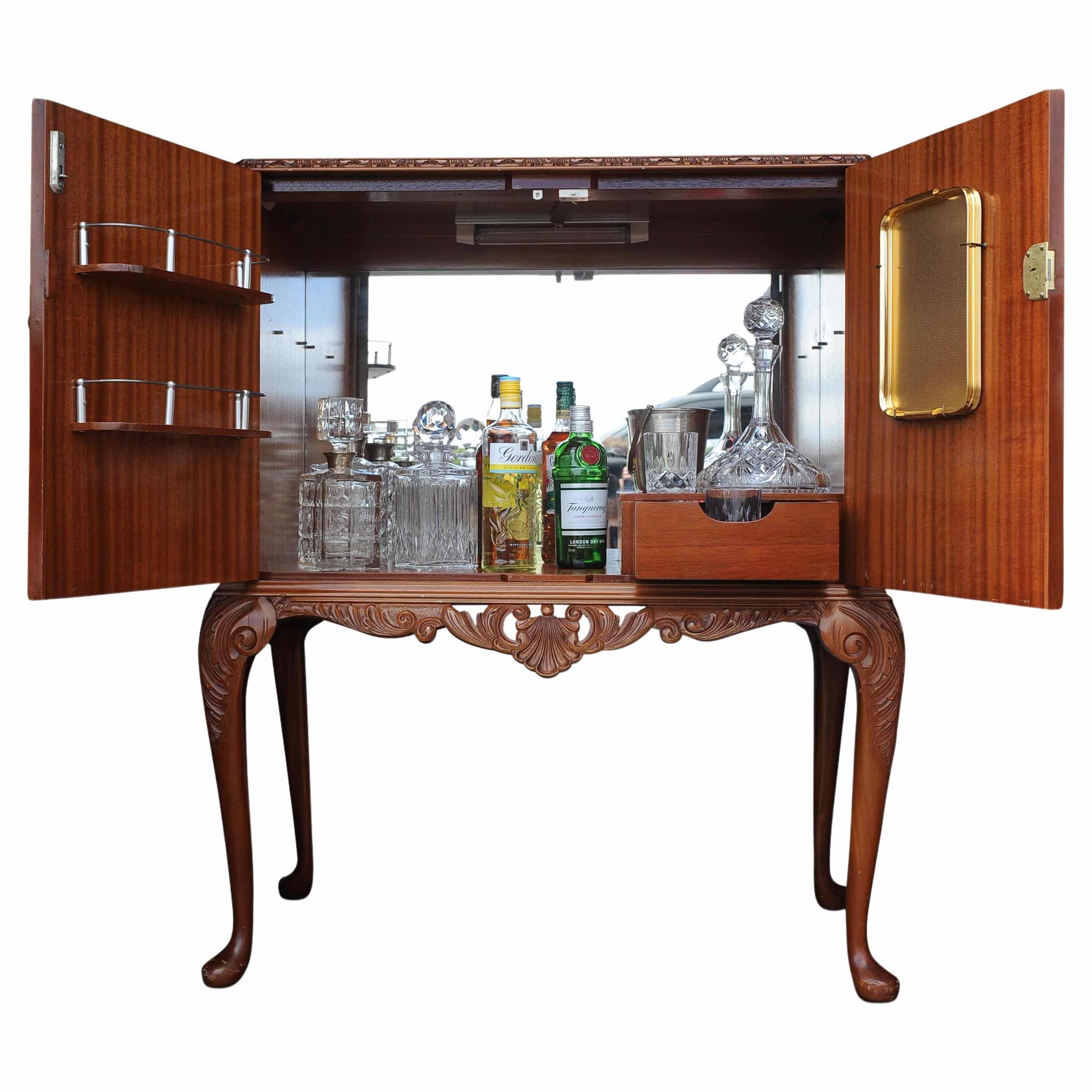 A Luxurious Dry Bar, Cocktail Cabinet With Lighted & Fitted Mirrored Interior
