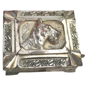 A rare Art Deco novelty silver plate Automaton Cigarette Box with a Scottie 1920