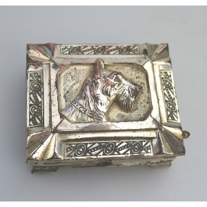 A rare Art Deco novelty silver plate Automaton Cigarette Box with a Scottie 1920