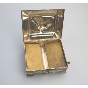 A rare Art Deco novelty silver plate Automaton Cigarette Box with a Scottie 1920