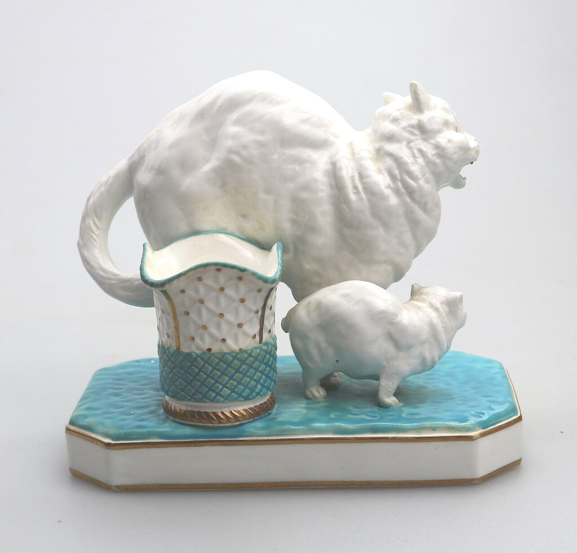 An unusual antique novelty Cat & Kitten porcelain Striker / Match Holder C.19thC