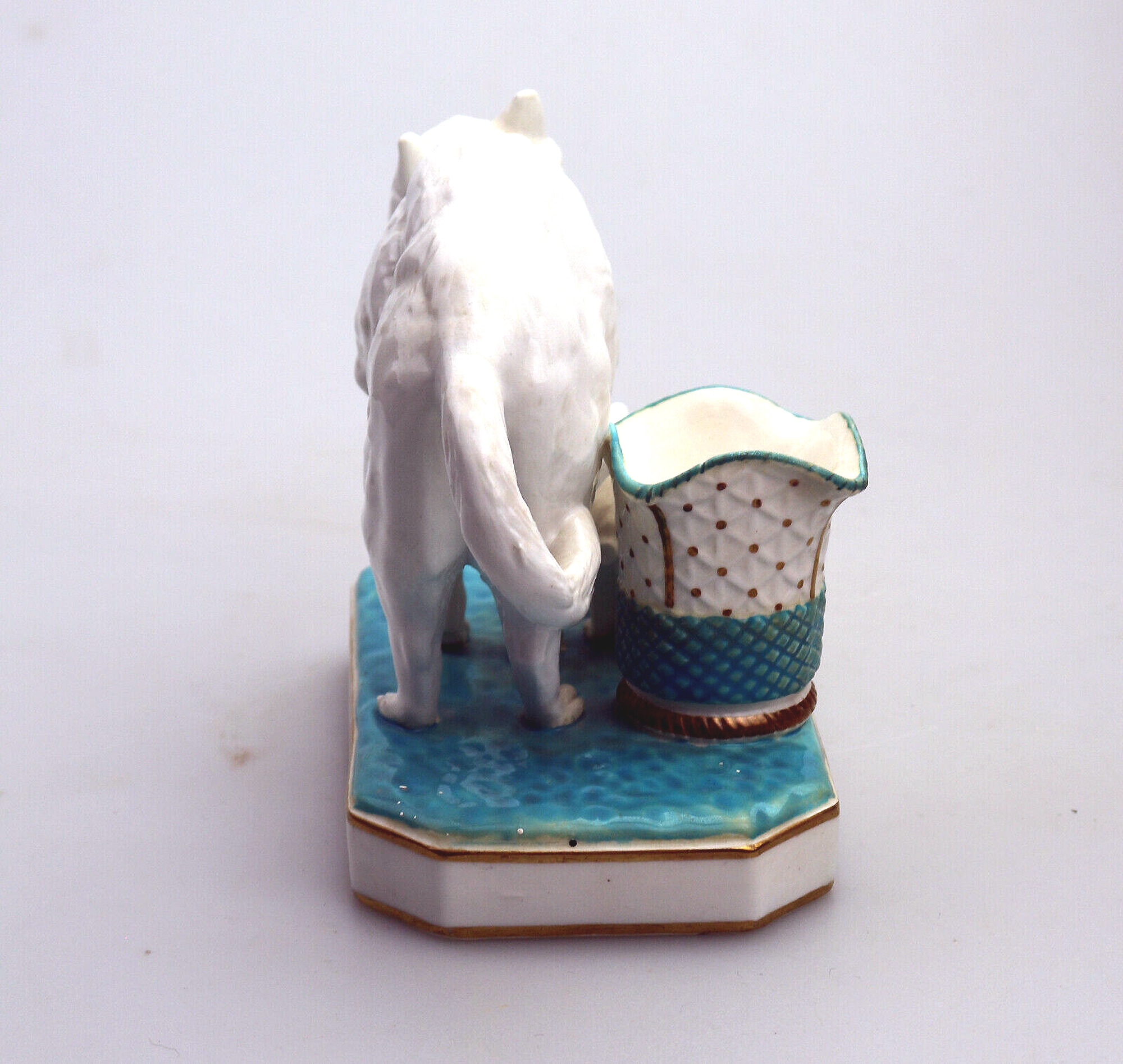 An unusual antique novelty Cat & Kitten porcelain Striker / Match Holder C.19thC